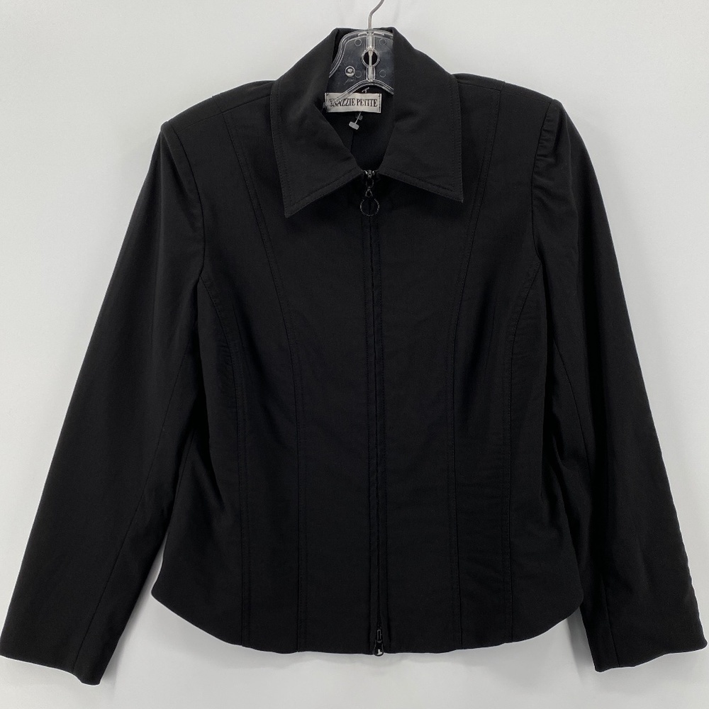 Snazzie Jacket Women's Small Petite Black Full Zip Long Sleeve Blazer Office